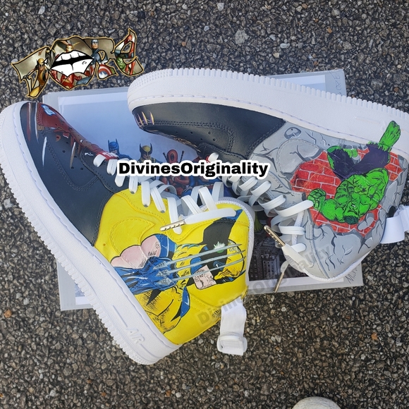 **Custom** MARVEL themed Nike AF1 high Spiderman Wolverine Captin America Hulk - Picture 8 of 10